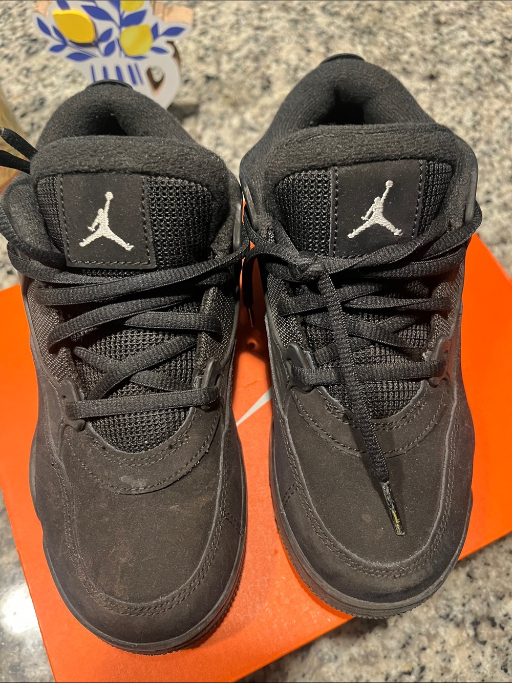Kids Jordan Black Suede Low-Top Sneakers w/ White Jumpman